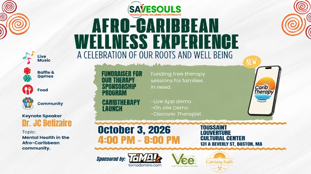 Flyer for the Afro-Caribbean Wellness Experience on October 3, 2026 in Boston.